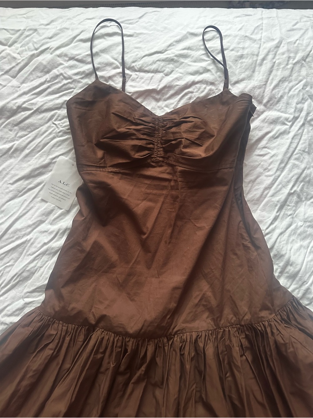 A.L.C. Harper Ruched Drop-Waist Brown Cotton Maxi Dress Size 2 NWT - Picture 5 of 14